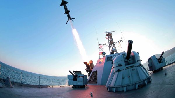 A missile is fired from a naval vessel during the test-firing of a new type of anti-ship cruise missile to be equipped at Korean People's Army (KPA) naval units. A missile is fired from a naval vessel during the test-firing of a new type of anti-ship cruise missile to be equipped at Korean People's Army (KPA) naval units. - Sputnik International