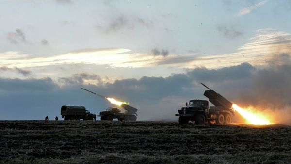 Ukrainian servicemen launch Grad rockets towards pro-Russian independence forces outside Debaltseve, eastern Ukraine Ukrainian servicemen launch Grad rockets towards pro-Russian independence forces outside Debaltseve, eastern Ukraine - Sputnik International