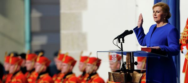Croatia's new president Kolinda Grabar-Kitarovic attends the swearing-in ceremony at St. Marc square in central Zagreb February 15, 2015 Croatia's new president Kolinda Grabar-Kitarovic attends the swearing-in ceremony at St. Marc square in central Zagreb February 15, 2015 - Sputnik International
