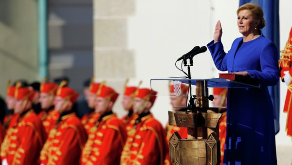 Croatia's new president Kolinda Grabar-Kitarovic attends the swearing-in ceremony at St. Marc square in central Zagreb February 15, 2015 - Sputnik International