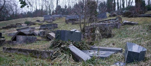 Desecrated tombstones are seen at the Sarre-Union Jewish cemetery, eastern France, February 16, 2015 Desecrated tombstones are seen at the Sarre-Union Jewish cemetery, eastern France, February 16, 2015 - Sputnik International