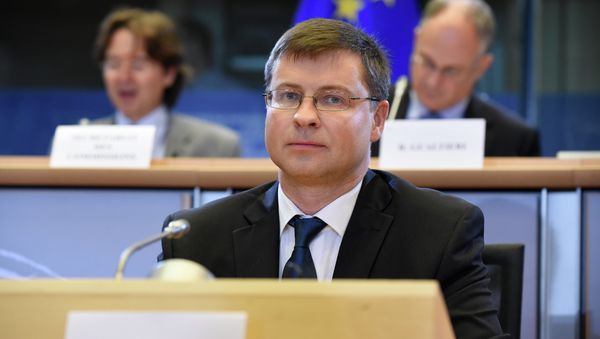 Vice-president designate of Euro & Social Dialogue Valdis Dombrovskis answers questions during her hearing at the European Parliament in Brussels, on October 6, 2014 Vice-president designate of Euro & Social Dialogue Valdis Dombrovskis answers questions during her hearing at the European Parliament in Brussels, on October 6, 2014 - Sputnik International