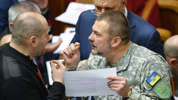 From left: Borislav Bereza, chief spokesman for the Right Sector, and Yury Bereza, commander of the Dnepr battalion, attending Ukraine's Supreme Rada (Parliament) meeting From left: Borislav Bereza, chief spokesman for the Right Sector, and Yury Bereza, commander of the Dnepr battalion, attending Ukraine's Supreme Rada (Parliament) meeting - Sputnik International