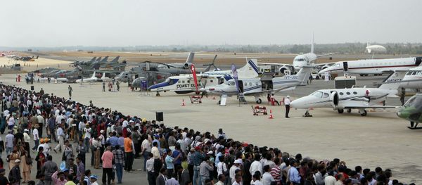 Visitors look at aircraft parked at the static display area on the third day of Aero India 2013 at Yelahanka Air Force station in Bangalore on February 8, 2013. File photo Visitors look at aircraft parked at the static display area on the third day of Aero India 2013 at Yelahanka Air Force station in Bangalore on February 8, 2013. File photo - Sputnik International