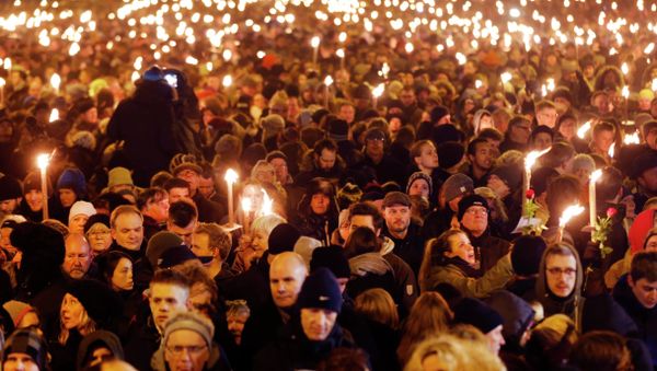 Hundreds of people gather for a vigil near the cultural club in Copenhagen, Denmark Hundreds of people gather for a vigil near the cultural club in Copenhagen, Denmark - Sputnik International