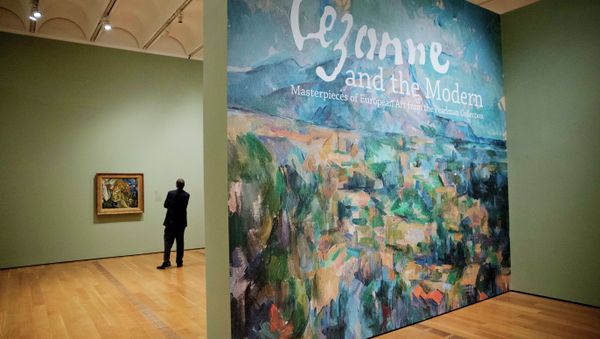 In this Oct. 14, 2014 photo, an enlarged mural based on painter Paul Cézanne's Mont Sainte-Victoire greets visitors entering the High Museum's new exhibit, Cezanne and the Modern: Masterpieces of European Art from the Pearlman Collection, in Atlanta. In this Oct. 14, 2014 photo, an enlarged mural based on painter Paul Cézanne's Mont Sainte-Victoire greets visitors entering the High Museum's new exhibit, Cezanne and the Modern: Masterpieces of European Art from the Pearlman Collection, in Atlanta. - Sputnik International
