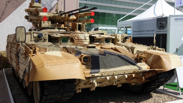 Tank Support Fighting Vehicle (BMPT) Terminator developed at Uralvagonzavod machine building company is demonstrated at the IDEX 2013 International Defence Exhibition in Abu Dhabi, United Arab Emirates - Sputnik International