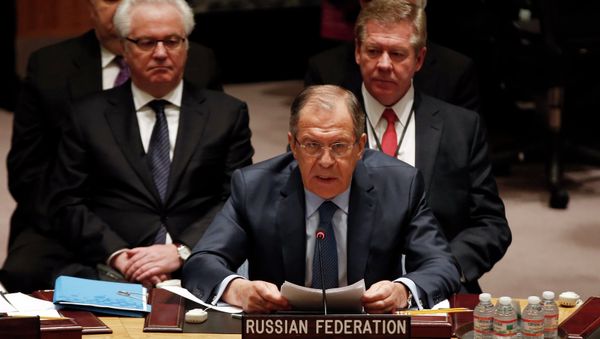 Russian Foreign Minister Sergey Lavrov addresses a meeting of the United Nations Security Council at the U.N. headquarters in New York, February 23, 2015 Russian Foreign Minister Sergey Lavrov addresses a meeting of the United Nations Security Council at the U.N. headquarters in New York, February 23, 2015 - Sputnik International