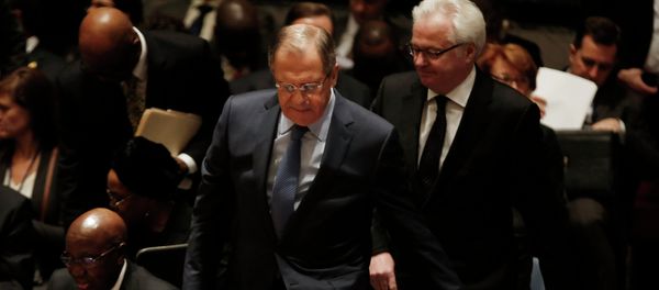 Russian Foreign Minister Sergey Lavrov takes his seat for a meeting of the United Nations Security Council at the U.N. headquarters in New York, February 23, 2015. At right is Russian Ambassador to the United Nations Vitaly Churkin Russian Foreign Minister Sergey Lavrov takes his seat for a meeting of the United Nations Security Council at the U.N. headquarters in New York, February 23, 2015. At right is Russian Ambassador to the United Nations Vitaly Churkin - Sputnik International