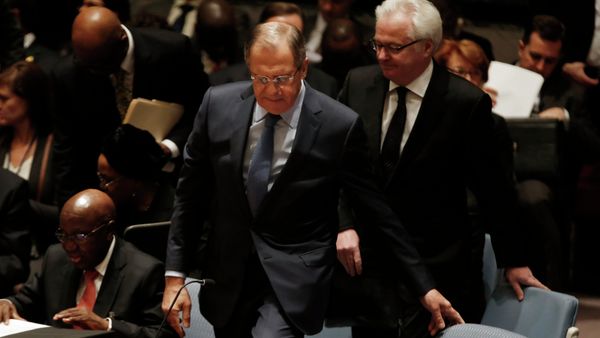 Russian Foreign Minister Sergey Lavrov takes his seat for a meeting of the United Nations Security Council at the U.N. headquarters in New York, February 23, 2015. At right is Russian Ambassador to the United Nations Vitaly Churkin Russian Foreign Minister Sergey Lavrov takes his seat for a meeting of the United Nations Security Council at the U.N. headquarters in New York, February 23, 2015. At right is Russian Ambassador to the United Nations Vitaly Churkin - Sputnik International