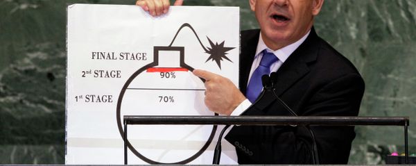 In Sept. 2012, Prime Minister Benjamin Netanyahu of Israel shows an illustration as he describes his concerns over Iran's nuclear ambitions during his address to the 67th session of the United Nations General Assembly at U.N. headquarters. - Sputnik International
