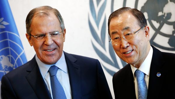 Russian Foreign Minister Sergey Lavrov (L) meets with United Nations Secretary General Ban Ki-moon after Lavrov addressed the U.N. Security Council at U.N. headquarters in New York, February 23, 2015 Russian Foreign Minister Sergey Lavrov (L) meets with United Nations Secretary General Ban Ki-moon after Lavrov addressed the U.N. Security Council at U.N. headquarters in New York, February 23, 2015 - Sputnik International