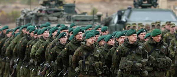 Lithuanian soldiers stand during a military exercise 'Iron Sword 2014' at the Gaiziunu Training Range in Pabrade some 60km.(38 miles) north of the capital Vilnius, Lithuania Lithuanian soldiers stand during a military exercise 'Iron Sword 2014' at the Gaiziunu Training Range in Pabrade some 60km.(38 miles) north of the capital Vilnius, Lithuania - Sputnik International