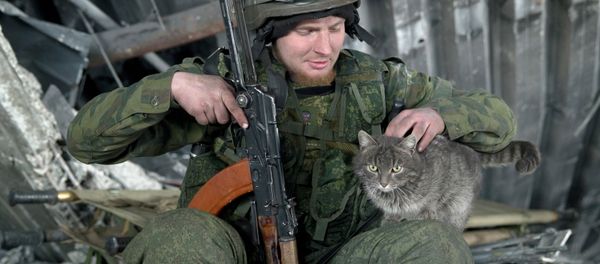 A Russian independence supporter pets a cat inside the destroyed building of the airport, outside Donetsk, Ukraine, Wednesday, Feb. 25, 2015 A Russian independence supporter pets a cat inside the destroyed building of the airport, outside Donetsk, Ukraine, Wednesday, Feb. 25, 2015 - Sputnik International