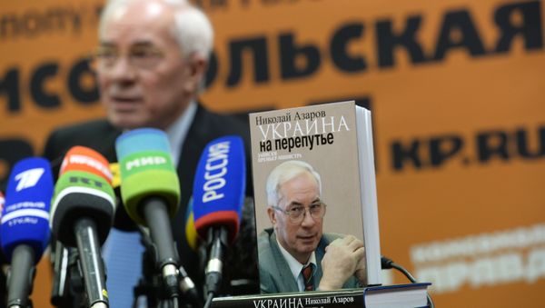 Ukraine's former prime minister Mykola Azarov at a Moscow news conference on his book Ukraine at the Crossroads. Ukraine's former prime minister Mykola Azarov at a Moscow news conference on his book Ukraine at the Crossroads. - Sputnik International