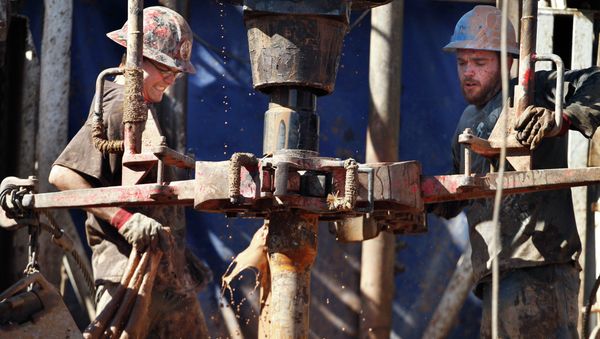 The issue can be resolved via the massive development of domestic oil production. Above: Oil field workers drill into the Gypsum Hills near Medicine Lodge, Kansas. The issue can be resolved via the massive development of domestic oil production. Above: Oil field workers drill into the Gypsum Hills near Medicine Lodge, Kansas. - Sputnik International