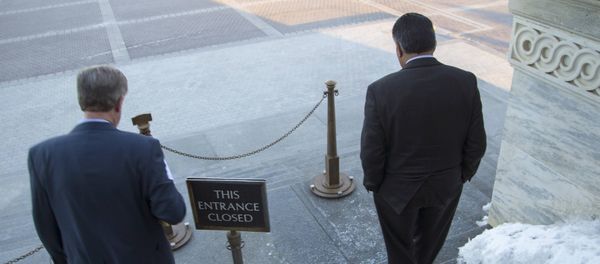 Members of the House of Representatives depart the House floor to an outdoor exit after a failed afternoon vote on a measure to fund the Department of Homeland Security at the Capitol in Washington - Sputnik International