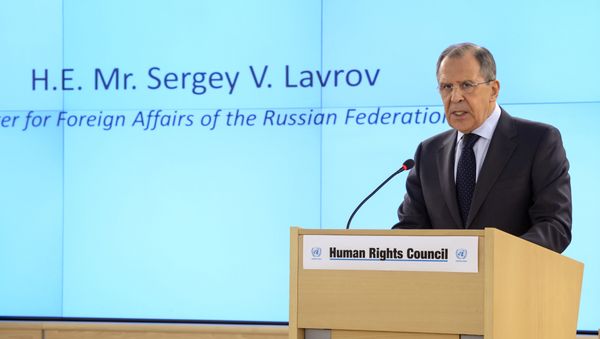 Russian Foreign Minister Sergei Lavrov delivers his speech on March 2, 2015 during the opening day of the UN Human Rights council session at the United Nations offices in Geneva Russian Foreign Minister Sergei Lavrov delivers his speech on March 2, 2015 during the opening day of the UN Human Rights council session at the United Nations offices in Geneva - Sputnik International