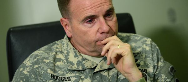 Commanding General Ben Hodges, United States Army Europe (USAREUR) attends a press conference at the headquarter of the military air base in Papa, Hungary on February 26, 2015 Commanding General Ben Hodges, United States Army Europe (USAREUR) attends a press conference at the headquarter of the military air base in Papa, Hungary on February 26, 2015 - Sputnik International