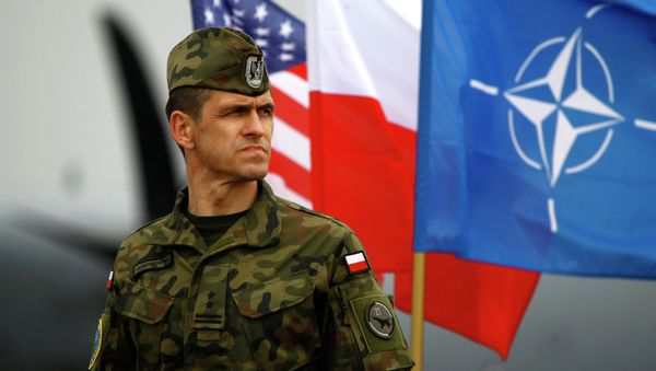 A Polish soldier stands near US and Poland's national flags and a NATO flag in Swidwin, northern west Poland, April 23, 2014 A Polish soldier stands near US and Poland's national flags and a NATO flag in Swidwin, northern west Poland, April 23, 2014 - Sputnik International