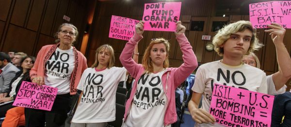 Members of the activist group CodePink gather for a Senate Armed Services Committee hearing with Defense Secretary Chuck Hagel and Army Gen Members of the activist group CodePink gather for a Senate Armed Services Committee hearing with Defense Secretary Chuck Hagel and Army Gen - Sputnik International
