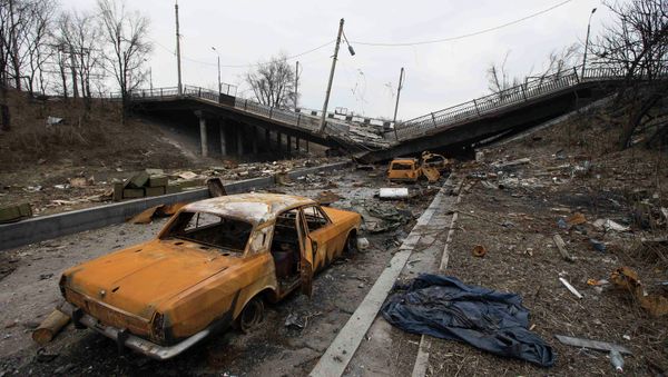 Wrecked cars are pictured near a destroyed bridge near Donetsk airport March 3, 2015 Wrecked cars are pictured near a destroyed bridge near Donetsk airport March 3, 2015 - Sputnik International
