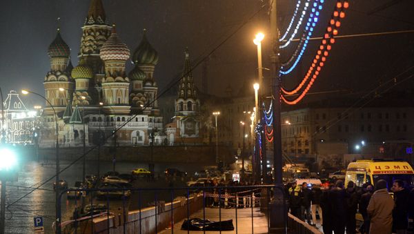 A murder scene of politician Boris Nemtsov, who was shot dead on Moskvoretsky bridge A murder scene of politician Boris Nemtsov, who was shot dead on Moskvoretsky bridge - Sputnik International