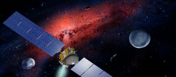 Artist concept released by NASA and the Jet Propulsion Laboratory shows the Dawn spacecraft with Ceres and Vesta seen in the background. Artist concept released by NASA and the Jet Propulsion Laboratory shows the Dawn spacecraft with Ceres and Vesta seen in the background. - Sputnik International
