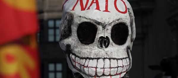 A mask during an anti-NATO protest rally A mask during an anti-NATO protest rally - Sputnik International
