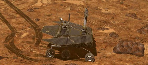 This artist's rendering provided by NASA shows of the Mars Rover, Opportunity, on the surface of Mars. Opportunity reached the rim of the Endeavour crater in August, 2011. - Sputnik International