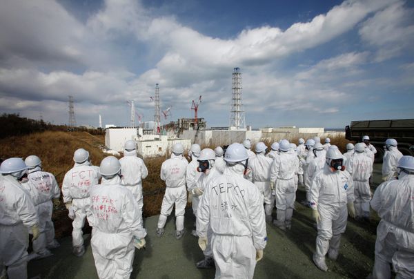 Members of the media wearing protective suits and masks report as they are escorted by TEPCO employees at Tokyo Electric Power Co. (TEPCO)'s tsunami-crippled Fukushima Daiichi nuclear power plant in Okuma, Fukushima prefecture on February 20, 2012. Members of the media wearing protective suits and masks report as they are escorted by TEPCO employees at Tokyo Electric Power Co. (TEPCO)'s tsunami-crippled Fukushima Daiichi nuclear power plant in Okuma, Fukushima prefecture on February 20, 2012. - Sputnik International