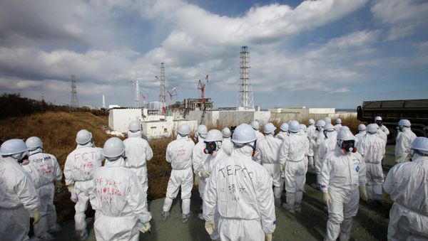Members of the media wearing protective suits and masks report as they are escorted by TEPCO employees at Tokyo Electric Power Co. (TEPCO)'s tsunami-crippled Fukushima Daiichi nuclear power plant in Okuma, Fukushima prefecture on February 20, 2012 Members of the media wearing protective suits and masks report as they are escorted by TEPCO employees at Tokyo Electric Power Co. (TEPCO)'s tsunami-crippled Fukushima Daiichi nuclear power plant in Okuma, Fukushima prefecture on February 20, 2012 - Sputnik International
