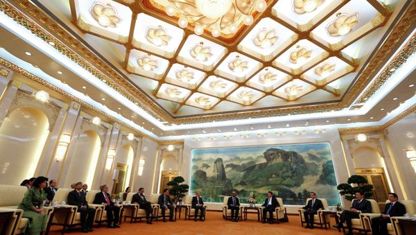 China's President Xi Jinping (4th R) meets with the guests at the Asian Infrastructure Investment Bank (AIIB) launch ceremony at the Great Hall of the People in Beijing in this October 24, 2014 China's President Xi Jinping (4th R) meets with the guests at the Asian Infrastructure Investment Bank (AIIB) launch ceremony at the Great Hall of the People in Beijing in this October 24, 2014 - Sputnik International