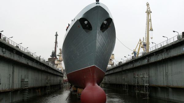 Photo taken on October 29, 2010 shows the Admiral Sergey Gorshkov frigate during a launching ceremony at the Severnaya Verf shipyard in St Petersburg - Sputnik International