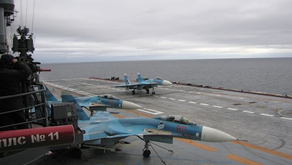 Aboard the Admiral Kuznetsov aircraft-carrying heavy cruiser in the Barents Sea. Aboard the Admiral Kuznetsov aircraft-carrying heavy cruiser in the Barents Sea. - Sputnik International