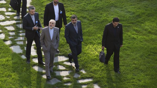 The head of the Atomic Energy Organisation of Iran Ali Akbar Salehi (2nd L) walks outside before a negotiating session with the United States and the European Union over Iran's nuclear program in Lausanne March 20, 2015 The head of the Atomic Energy Organisation of Iran Ali Akbar Salehi (2nd L) walks outside before a negotiating session with the United States and the European Union over Iran's nuclear program in Lausanne March 20, 2015 - Sputnik International