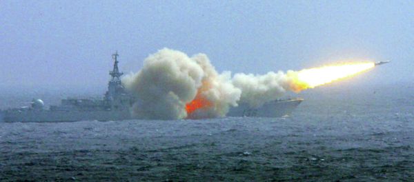 A destroyer of the South China Sea Fleet of the Chinese Navy fires a missile during a training exercise. A destroyer of the South China Sea Fleet of the Chinese Navy fires a missile during a training exercise. - Sputnik International