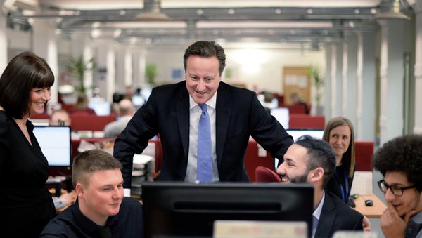 British Prime Minister David Cameron meets staff at Covea Insurance at Dean Clough Mills in Halifax, northern England British Prime Minister David Cameron meets staff at Covea Insurance at Dean Clough Mills in Halifax, northern England - Sputnik International