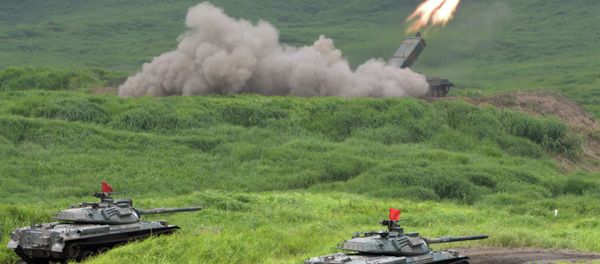 Japan Ground Self Defense Forces' type 92 anti-landmine missile fires while 74 tanks standing by during an exercise in its Higashi-Fuji training ground in Gotemba Japan Ground Self Defense Forces' type 92 anti-landmine missile fires while 74 tanks standing by during an exercise in its Higashi-Fuji training ground in Gotemba - Sputnik International