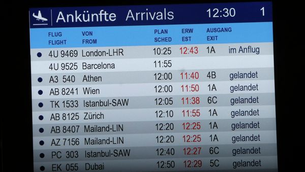 The arrivals board shows flight 4U 9525 without a status at the airport in Duesseldorf, Germany, Tuesday, March 24, 2015 The arrivals board shows flight 4U 9525 without a status at the airport in Duesseldorf, Germany, Tuesday, March 24, 2015 - Sputnik International