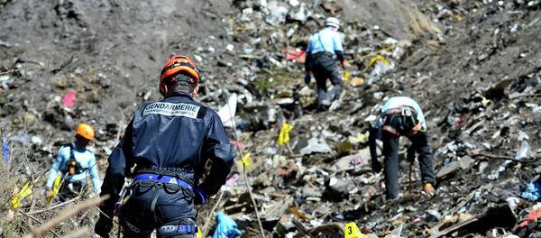 French emergency rescue services work at the site of the Germanwings jet that crashed on Tuesday, March 24, 2015 near Seyne-les-Alpes, France - Sputnik International