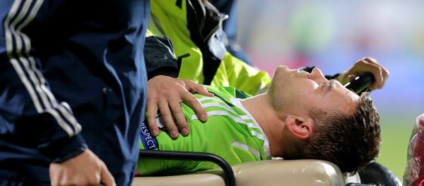 Euro 2016 Group G qualifier between Russia and Montenegro was suspended after Russian goalkeeper was hit by a flare Euro 2016 Group G qualifier between Russia and Montenegro was suspended after Russian goalkeeper was hit by a flare - Sputnik International
