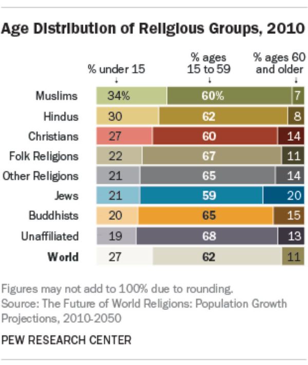 An approximation of the distribution of religious faiths and their age groups. - Sputnik International