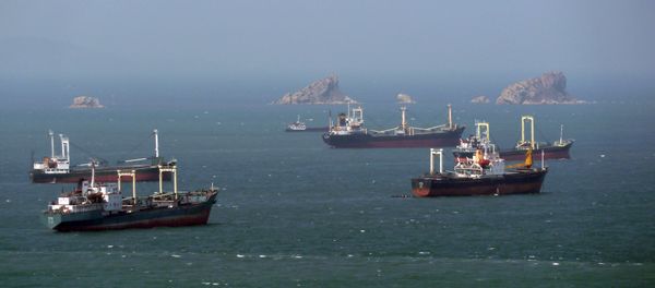 North Korean cargo ships wait their turn for entry to the West Sea Barrage dividing the Taedong River and the port of Nampo from the West Sea of Korea in April 2011 North Korean cargo ships wait their turn for entry to the West Sea Barrage dividing the Taedong River and the port of Nampo from the West Sea of Korea in April 2011 - Sputnik International