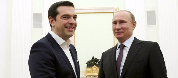 Russian President Vladimir Putin, right, shakes hands with visiting Greek Prime Minister Alexis Tsipras in Moscow's Kremlin, Russia Russian President Vladimir Putin, right, shakes hands with visiting Greek Prime Minister Alexis Tsipras in Moscow's Kremlin, Russia - Sputnik International