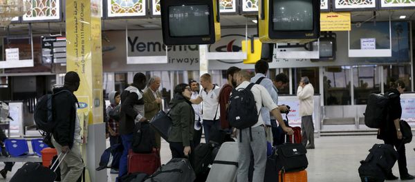 People wait in the departure lounge at Sanaa International Airport People wait in the departure lounge at Sanaa International Airport - Sputnik International