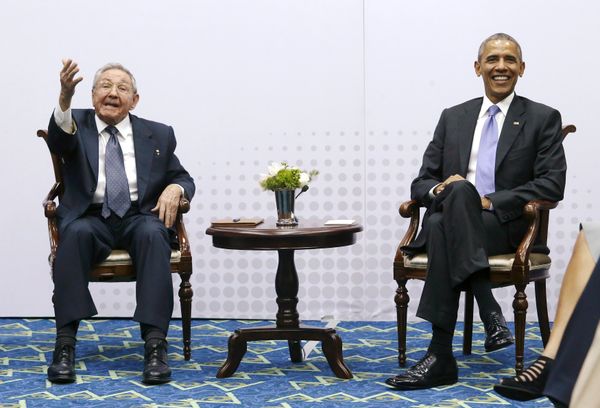 Cuba's President Raul Castro gestures to journalists that he is not taking questions as he and US President Barack Obama hold a bilateral meeting during the Summit of the Americas in Panama City, Panama Cuba's President Raul Castro gestures to journalists that he is not taking questions as he and US President Barack Obama hold a bilateral meeting during the Summit of the Americas in Panama City, Panama - Sputnik International