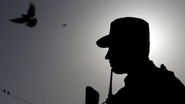 An Afghan policeman stands guard during a protest by Islamic clerics to condemn the killing of Farkhunda, in Kabul - Sputnik International