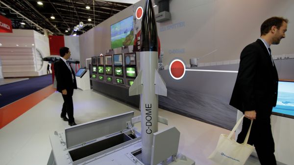 Visitors walk past a model of Israeli weapon company Rafael' C-Dome is presented at the Euronaval show, in Le Bourget, north of Paris. Visitors walk past a model of Israeli weapon company Rafael' C-Dome is presented at the Euronaval show, in Le Bourget, north of Paris. - Sputnik International