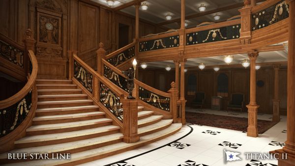 In this rendering provided by Blue Star Line, the grand staircase on the Titanic II is shown. The replica ship, which Australian billionaire Clive Palmer is planning to build in China, is scheduled to sail in 2016 In this rendering provided by Blue Star Line, the grand staircase on the Titanic II is shown. The replica ship, which Australian billionaire Clive Palmer is planning to build in China, is scheduled to sail in 2016 - Sputnik International